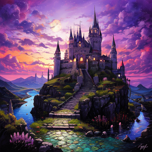 00144-2-Fantastic Night Landscape, A Castle in the Background, Emerald Sky, Emerald Colors palette, pastel colors,   _lora_ArsMJStyle_0.png